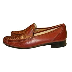 Freeman Loafers Red Brown Leather Woven Round Toe Slip On Shoes Men 10 Academia
